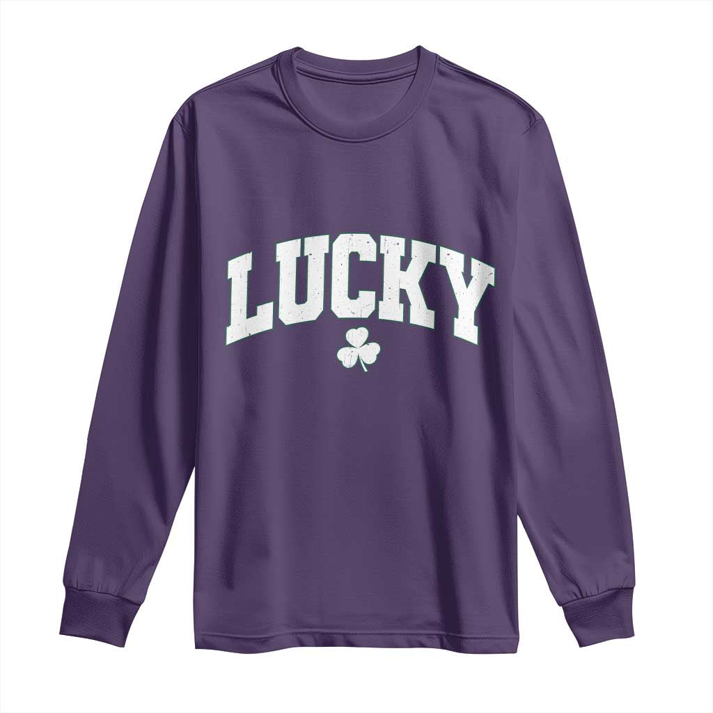 Retro Lucky Long Sleeve Shirt St Patricks Day Irish Shamrock Varsity
