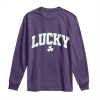 Retro Lucky Long Sleeve Shirt St Patricks Day Irish Shamrock Varsity