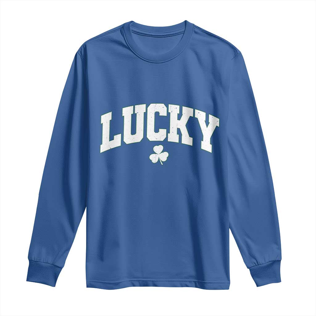 Retro Lucky Long Sleeve Shirt St Patricks Day Irish Shamrock Varsity