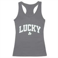Retro Lucky Racerback Tank Top St Patricks Day Irish Shamrock Varsity