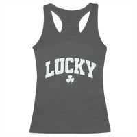 Retro Lucky Racerback Tank Top St Patricks Day Irish Shamrock Varsity