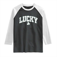 Retro Lucky Raglan Shirt St Patricks Day Irish Shamrock Varsity
