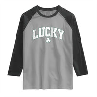 Retro Lucky Raglan Shirt St Patricks Day Irish Shamrock Varsity