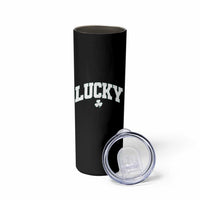Retro Lucky Skinny Tumbler St Patricks Day Irish Shamrock Varsity