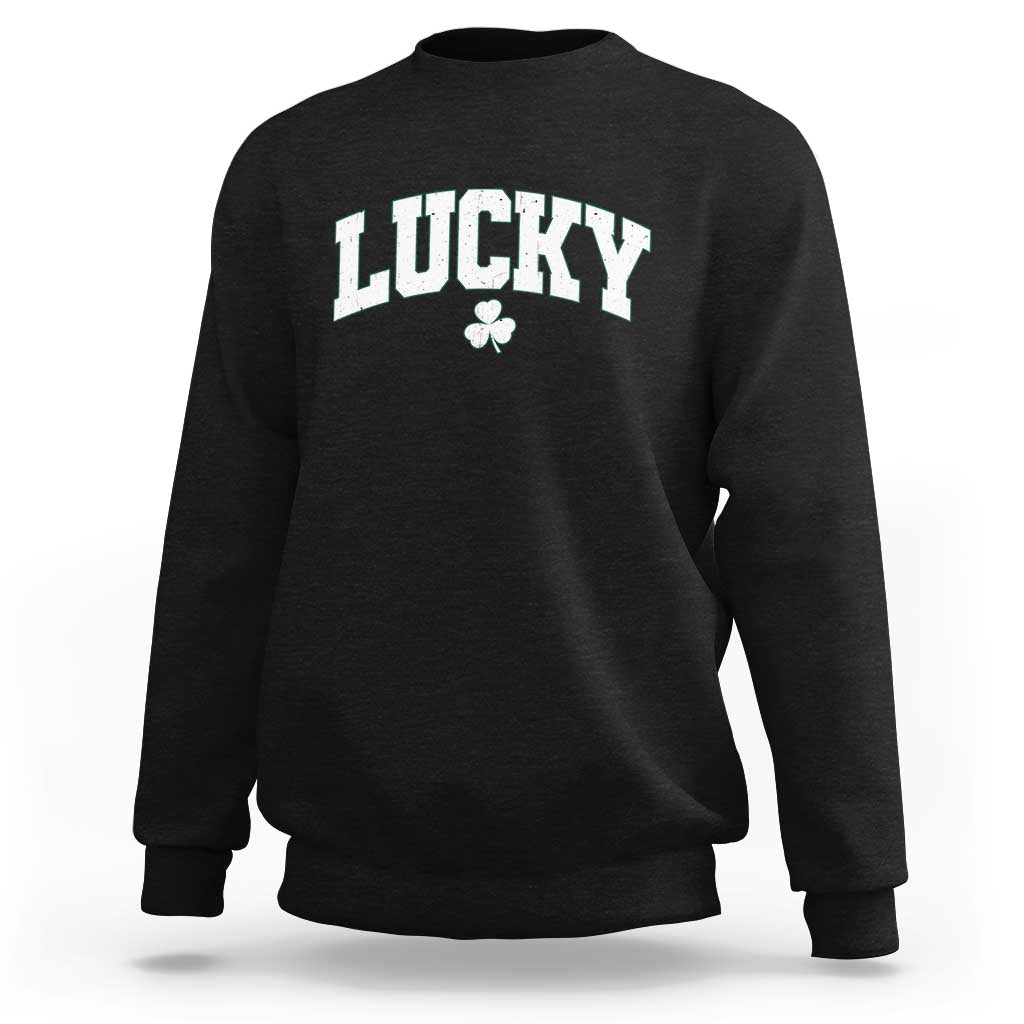 Retro Lucky Sweatshirt St Patricks Day Irish Shamrock Varsity