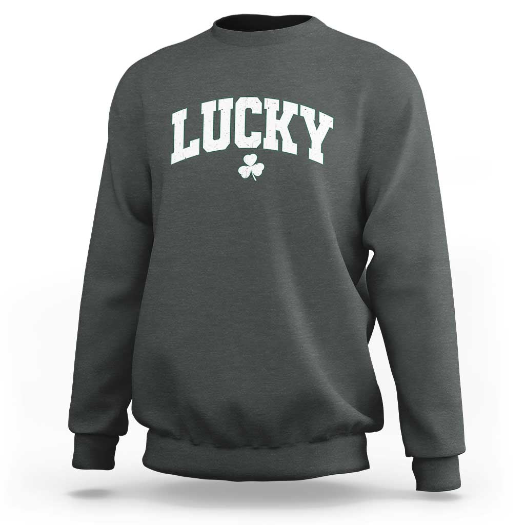 Retro Lucky Sweatshirt St Patricks Day Irish Shamrock Varsity