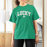 Retro Lucky T Shirt For Women St Patricks Day Irish Shamrock Varsity