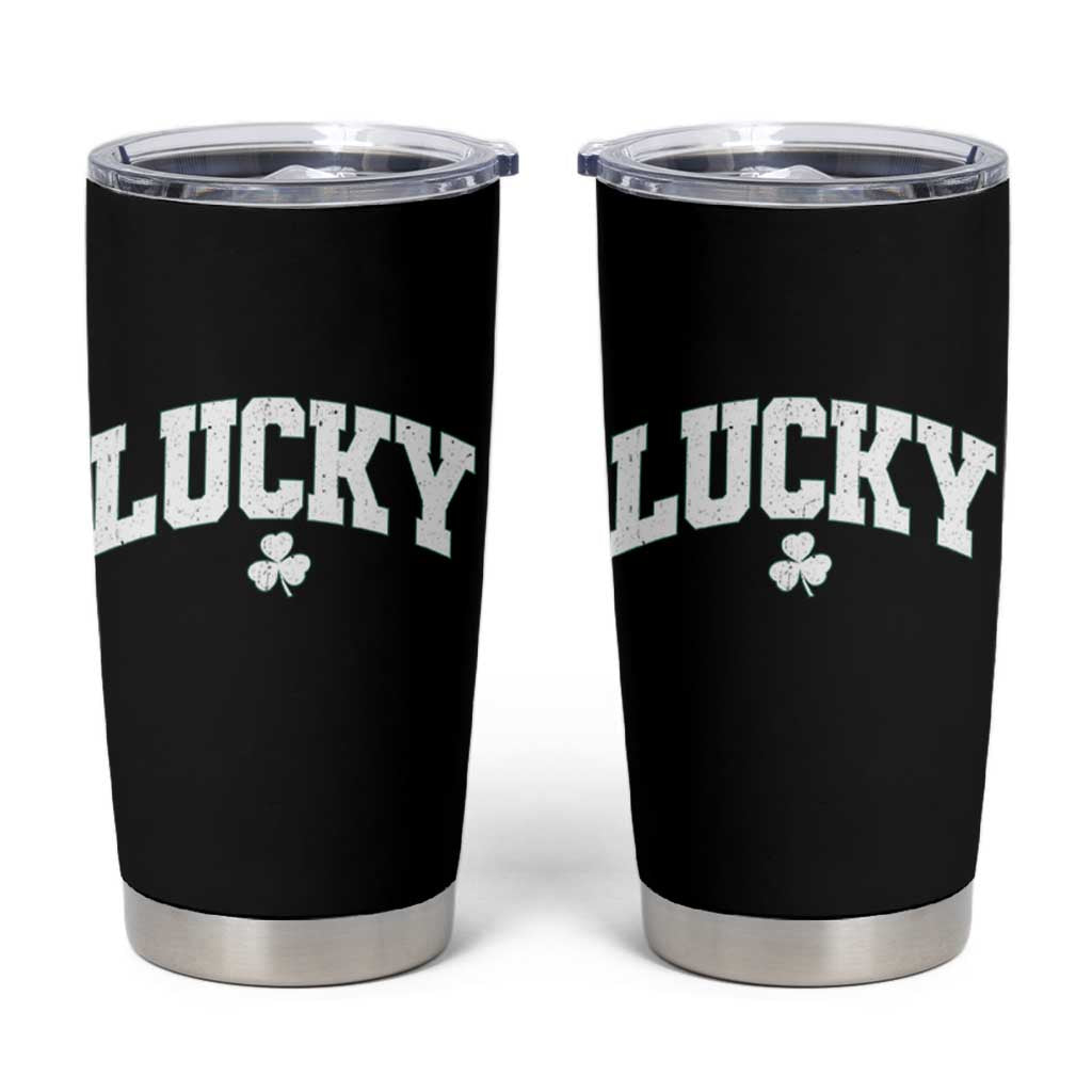Retro Lucky Tumbler Cup St Patricks Day Irish Shamrock Varsity