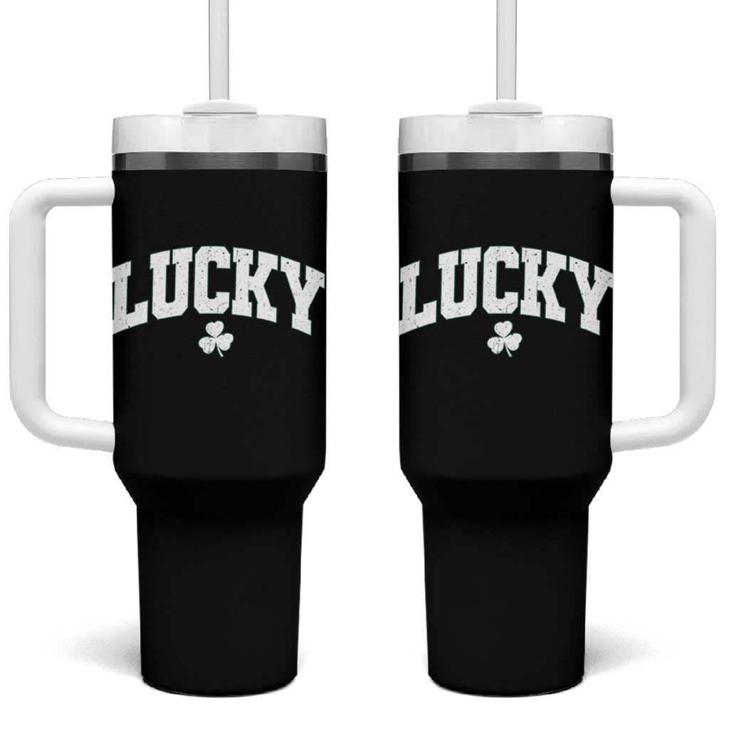 Retro Lucky Tumbler With Handle St Patricks Day Irish Shamrock Varsity
