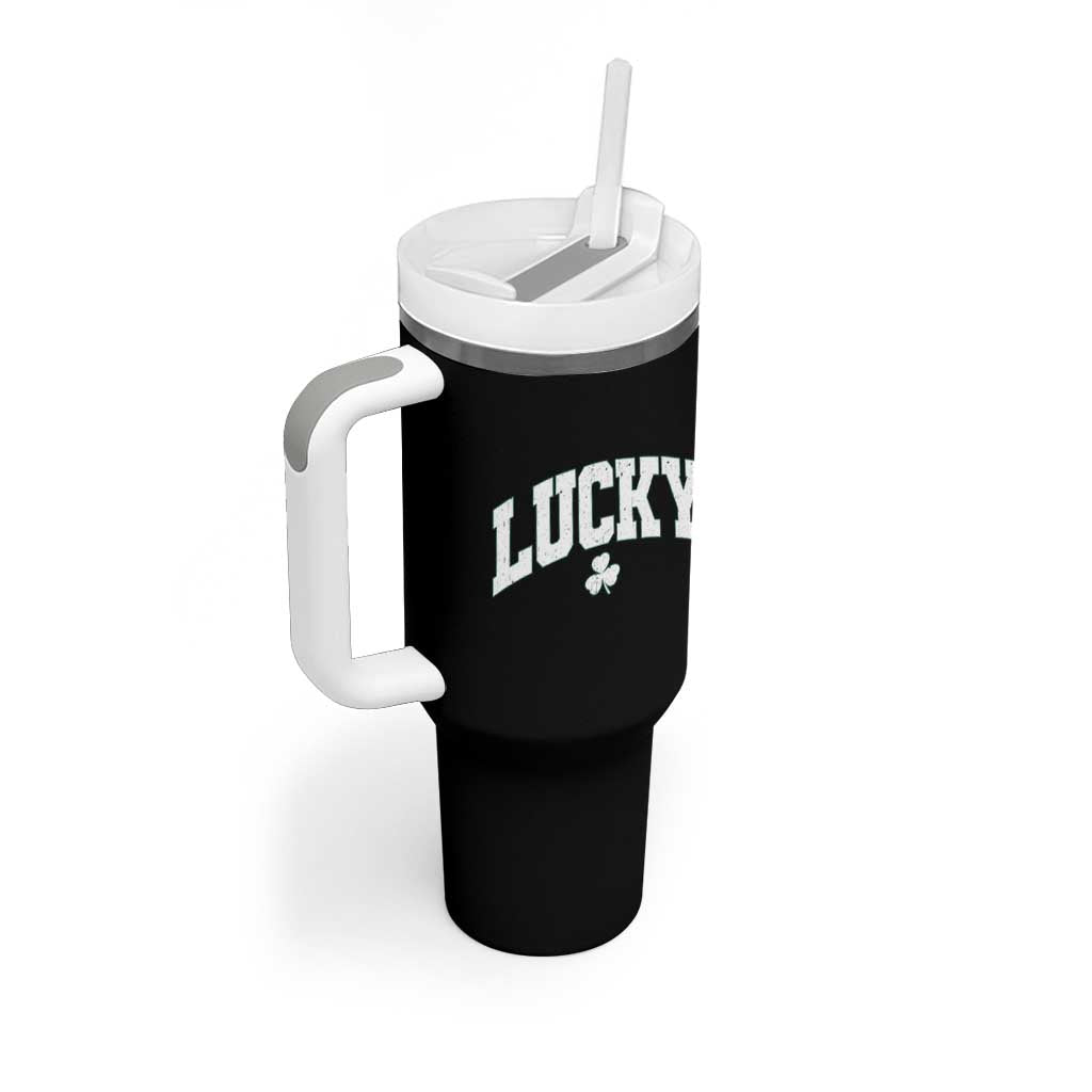 Retro Lucky Tumbler With Handle St Patricks Day Irish Shamrock Varsity