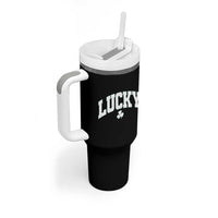 Retro Lucky Tumbler With Handle St Patricks Day Irish Shamrock Varsity