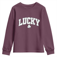 Retro Lucky Youth Sweatshirt St Patricks Day Irish Shamrock Varsity