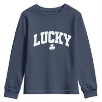 Retro Lucky Youth Sweatshirt St Patricks Day Irish Shamrock Varsity