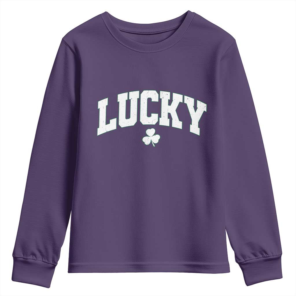Retro Lucky Youth Sweatshirt St Patricks Day Irish Shamrock Varsity
