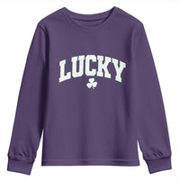 Retro Lucky Youth Sweatshirt St Patricks Day Irish Shamrock Varsity