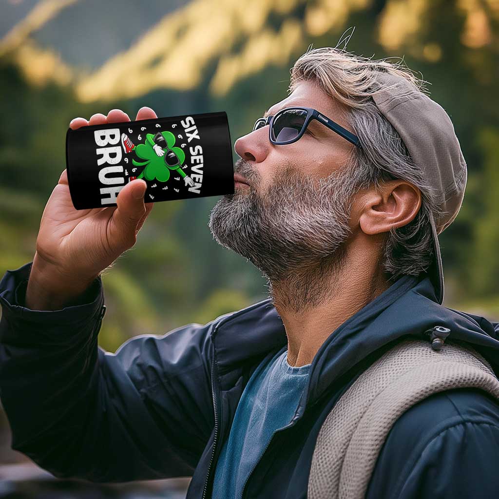 Funny Irish St Patricks Day Shamrock 67 Meme 4 in 1 Can Cooler Tumbler Six Seven Bruh Gen Alpha Slang