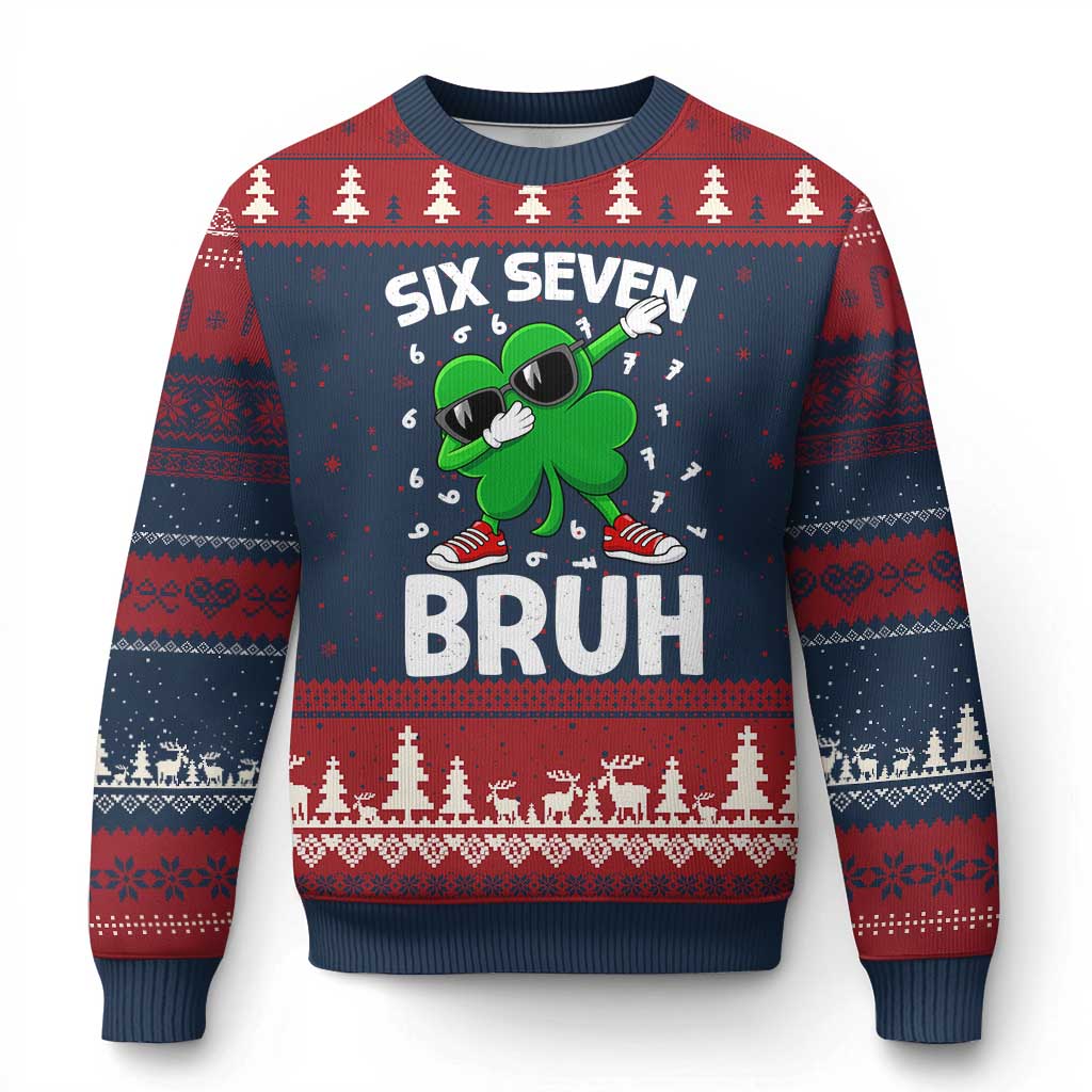 Funny Irish St Patricks Day Shamrock 67 Meme Ugly Christmas Sweater Six Seven Bruh Gen Alpha Slang