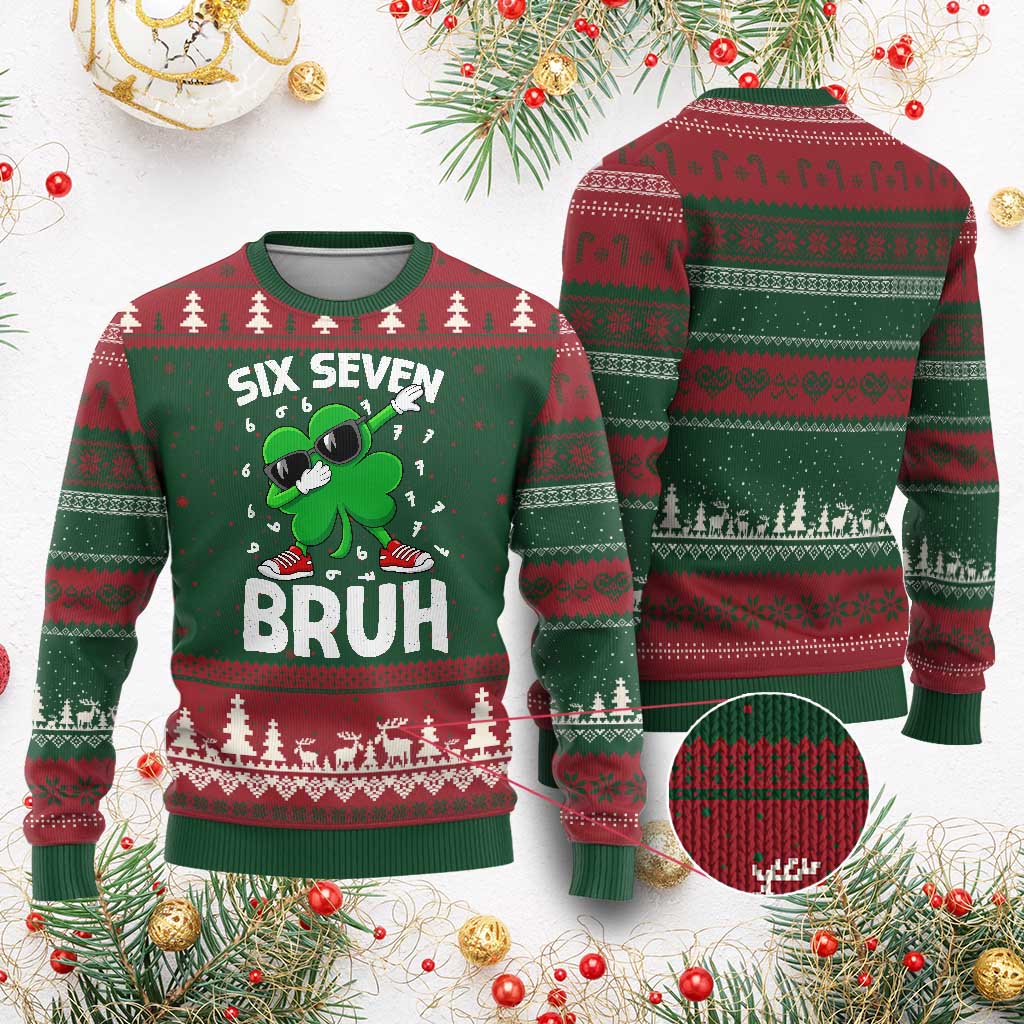 Funny Irish St Patricks Day Shamrock 67 Meme Ugly Christmas Sweater Six Seven Bruh Gen Alpha Slang