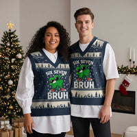 Funny Irish St Patricks Day Shamrock 67 Meme V-Neck Knit Sweater Vest Six Seven Bruh Gen Alpha Slang