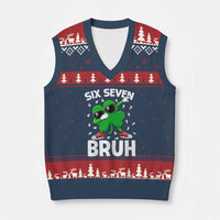 Funny Irish St Patricks Day Shamrock 67 Meme V-Neck Knit Sweater Vest Six Seven Bruh Gen Alpha Slang