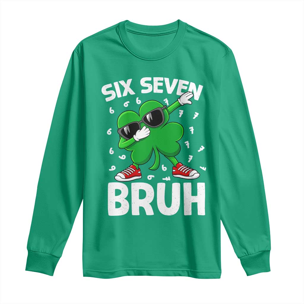 Funny Irish St Patricks Day Shamrock 67 Meme Long Sleeve Shirt Six Seven Bruh Gen Alpha Slang