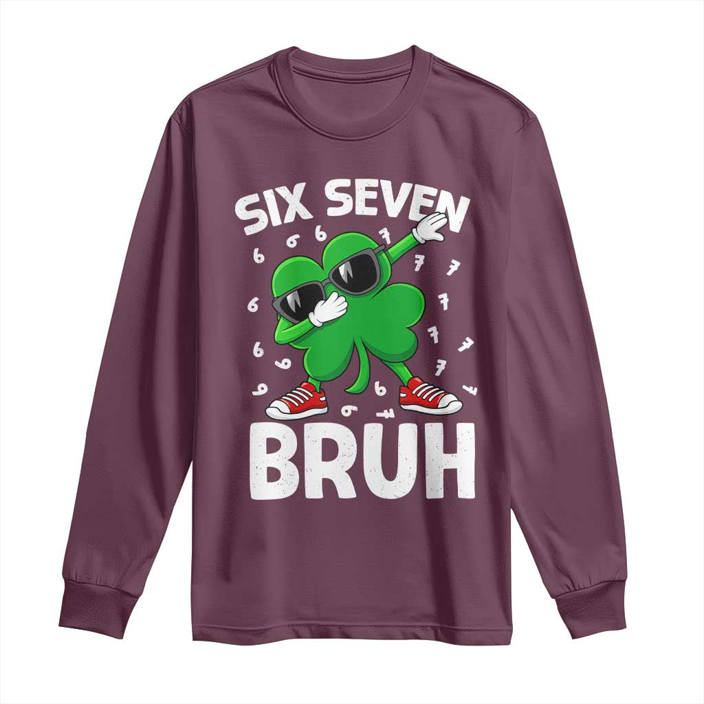 Funny Irish St Patricks Day Shamrock 67 Meme Long Sleeve Shirt Six Seven Bruh Gen Alpha Slang