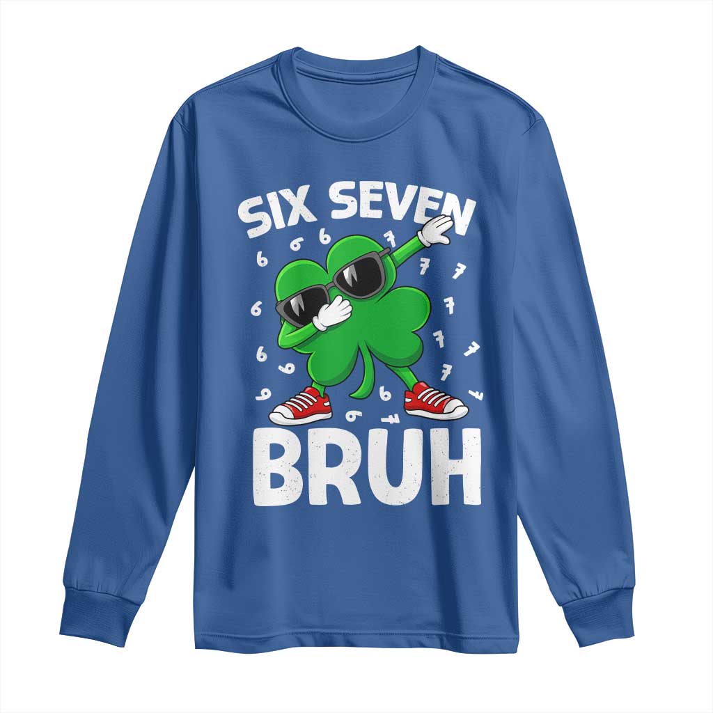 Funny Irish St Patricks Day Shamrock 67 Meme Long Sleeve Shirt Six Seven Bruh Gen Alpha Slang