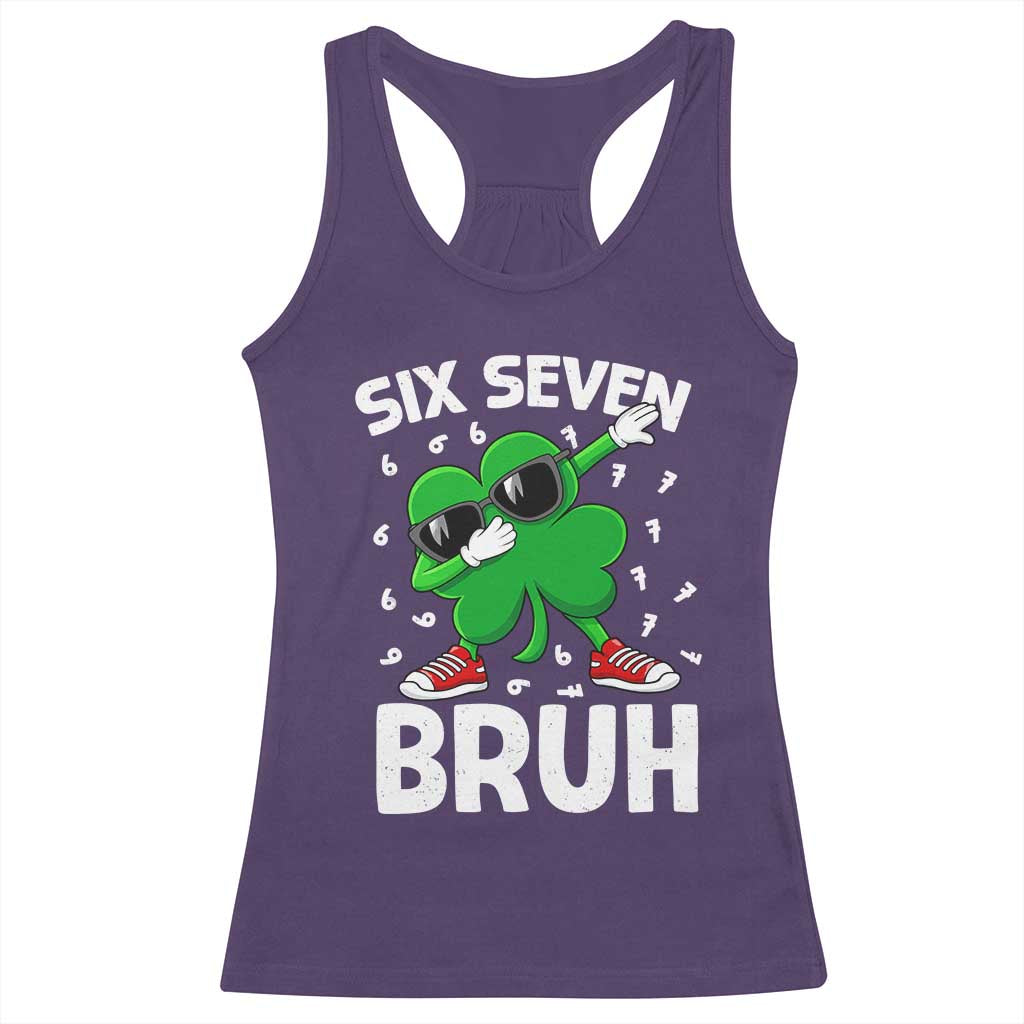 Funny Irish St Patricks Day Shamrock 67 Meme Racerback Tank Top Six Seven Bruh Gen Alpha Slang