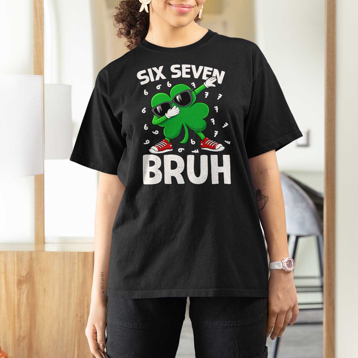 Funny Irish St Patricks Day Shamrock 67 Meme T Shirt For Women Six Seven Bruh Gen Alpha Slang