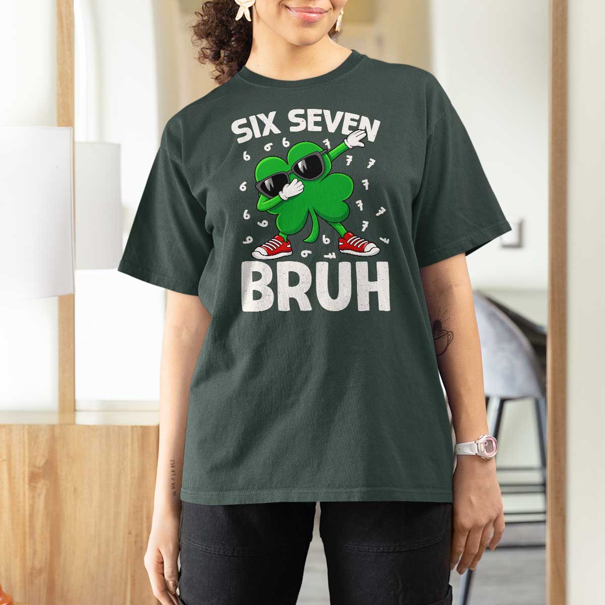 Funny Irish St Patricks Day Shamrock 67 Meme T Shirt For Women Six Seven Bruh Gen Alpha Slang