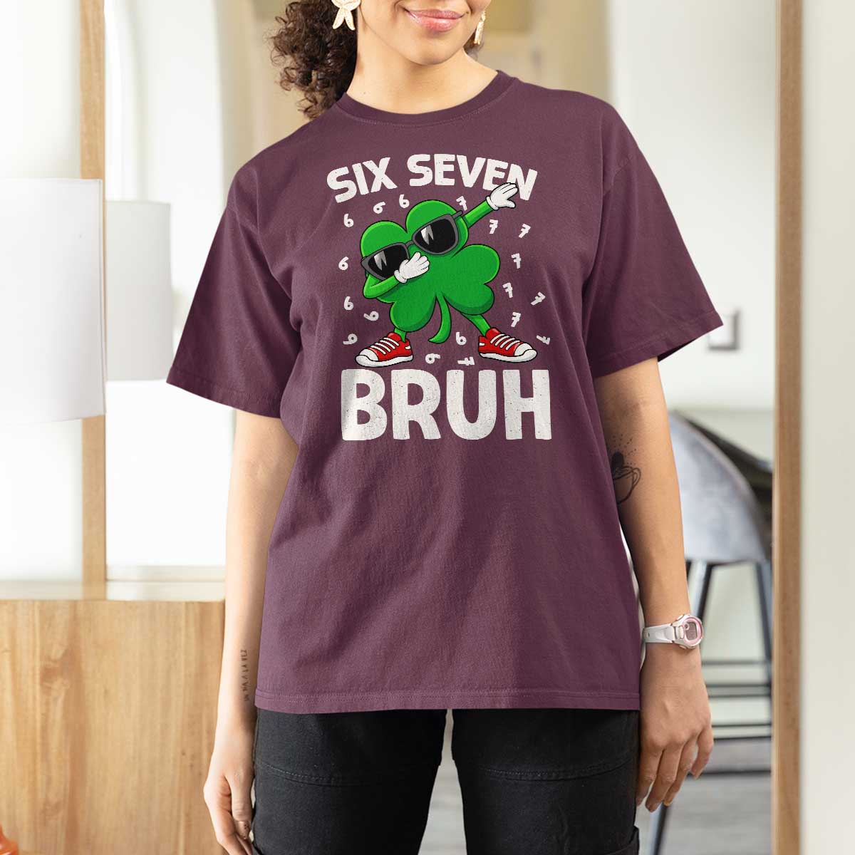 Funny Irish St Patricks Day Shamrock 67 Meme T Shirt For Women Six Seven Bruh Gen Alpha Slang