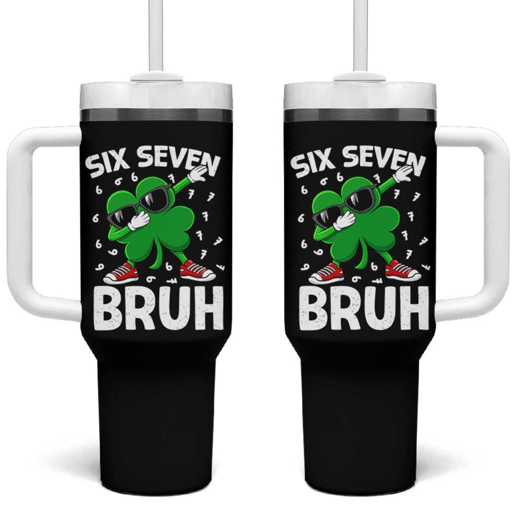 Funny Irish St Patricks Day Shamrock 67 Meme Tumbler With Handle Six Seven Bruh Gen Alpha Slang