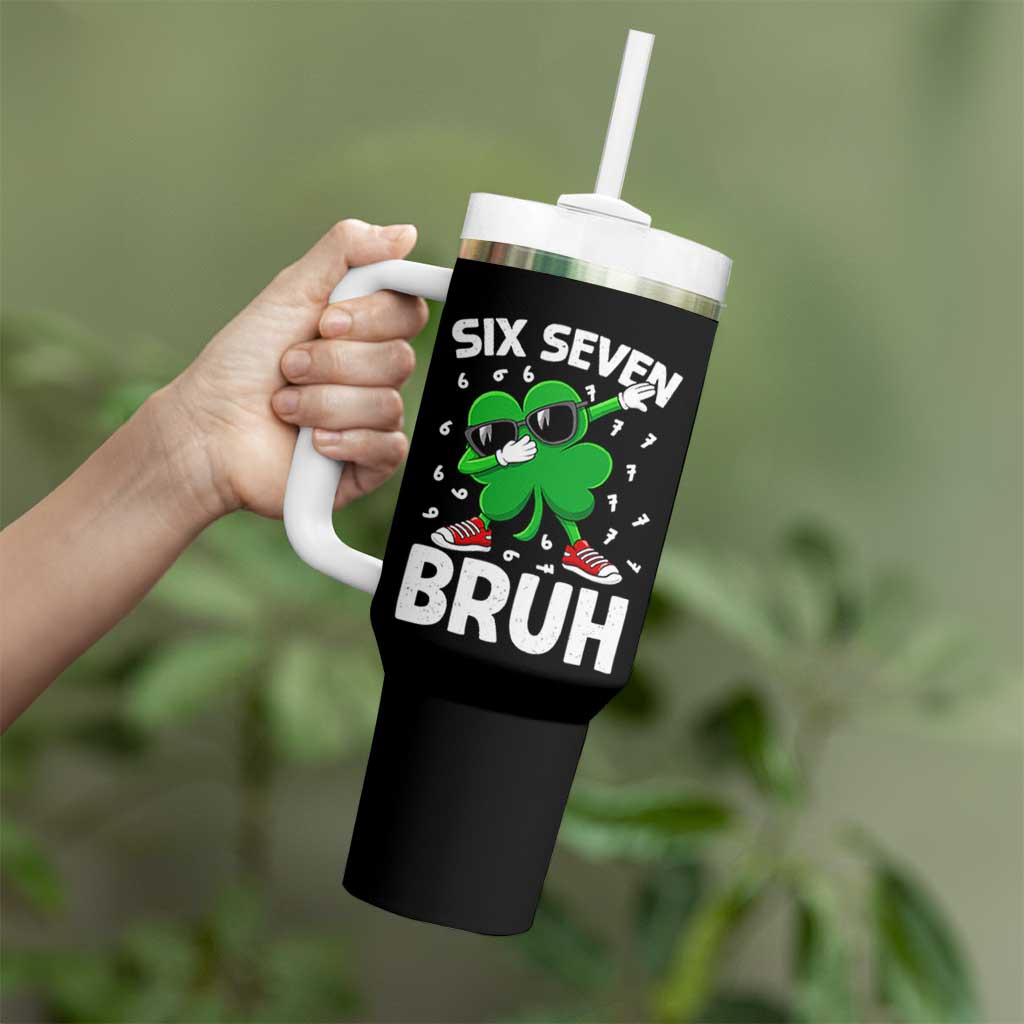 Funny Irish St Patricks Day Shamrock 67 Meme Tumbler With Handle Six Seven Bruh Gen Alpha Slang