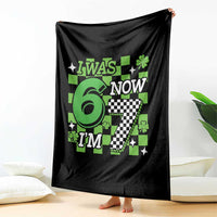 I Was 6 Now I'm 7 Throw Blanket Funny 7th 67 Birthday Meme Lucky Shamrock Checkered