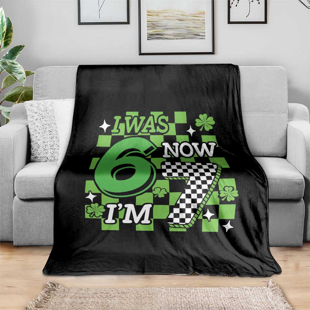 I Was 6 Now I'm 7 Throw Blanket Funny 7th 67 Birthday Meme Lucky Shamrock Checkered