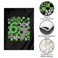 I Was 6 Now I'm 7 Garden Flag Funny 7th 67 Birthday Meme Lucky Shamrock Checkered