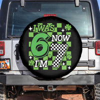 I Was 6 Now I'm 7 Spare Tire Cover Funny 7th 67 Birthday Meme Lucky Shamrock Checkered