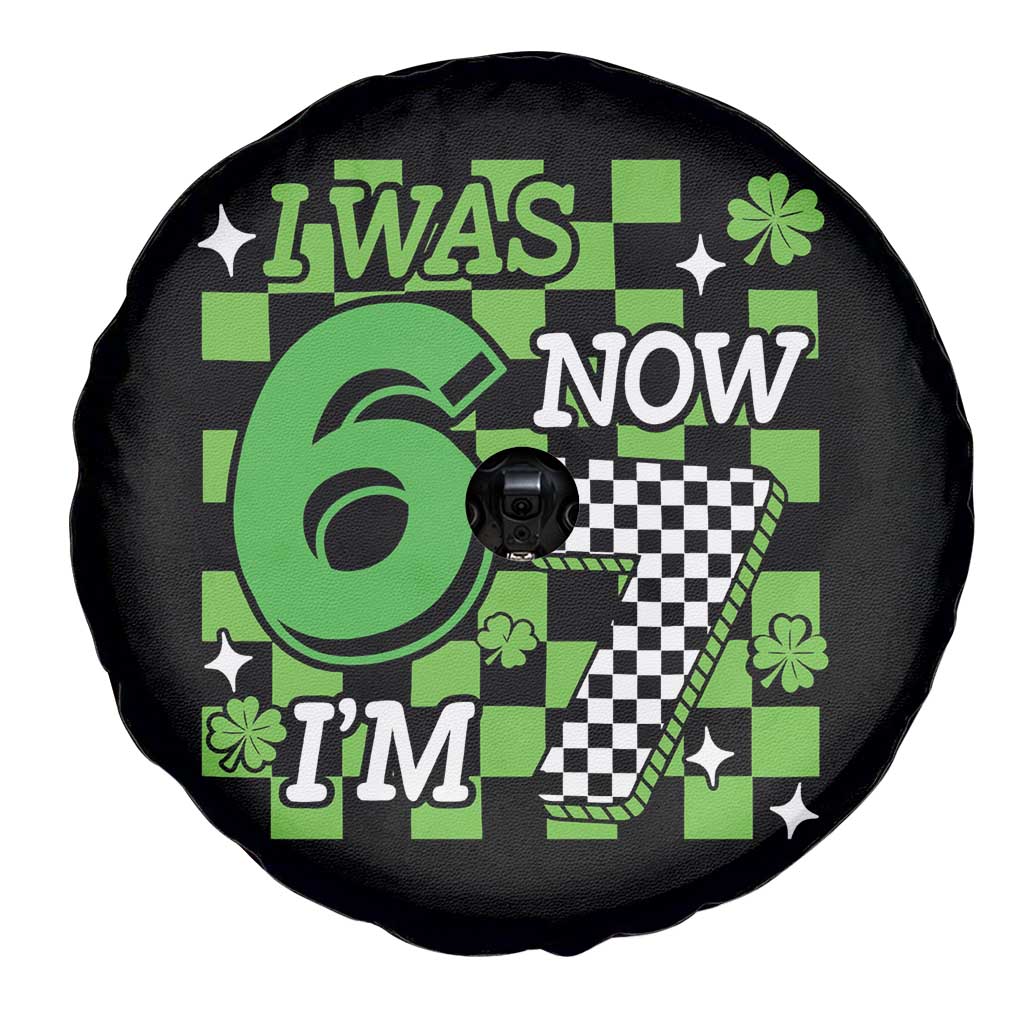 I Was 6 Now I'm 7 Spare Tire Cover Funny 7th 67 Birthday Meme Lucky Shamrock Checkered
