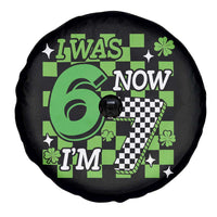 I Was 6 Now I'm 7 Spare Tire Cover Funny 7th 67 Birthday Meme Lucky Shamrock Checkered
