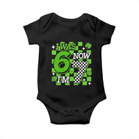 I Was 6 Now I'm 7 Baby Onesie Funny 7th 67 Birthday Meme Lucky Shamrock Checkered