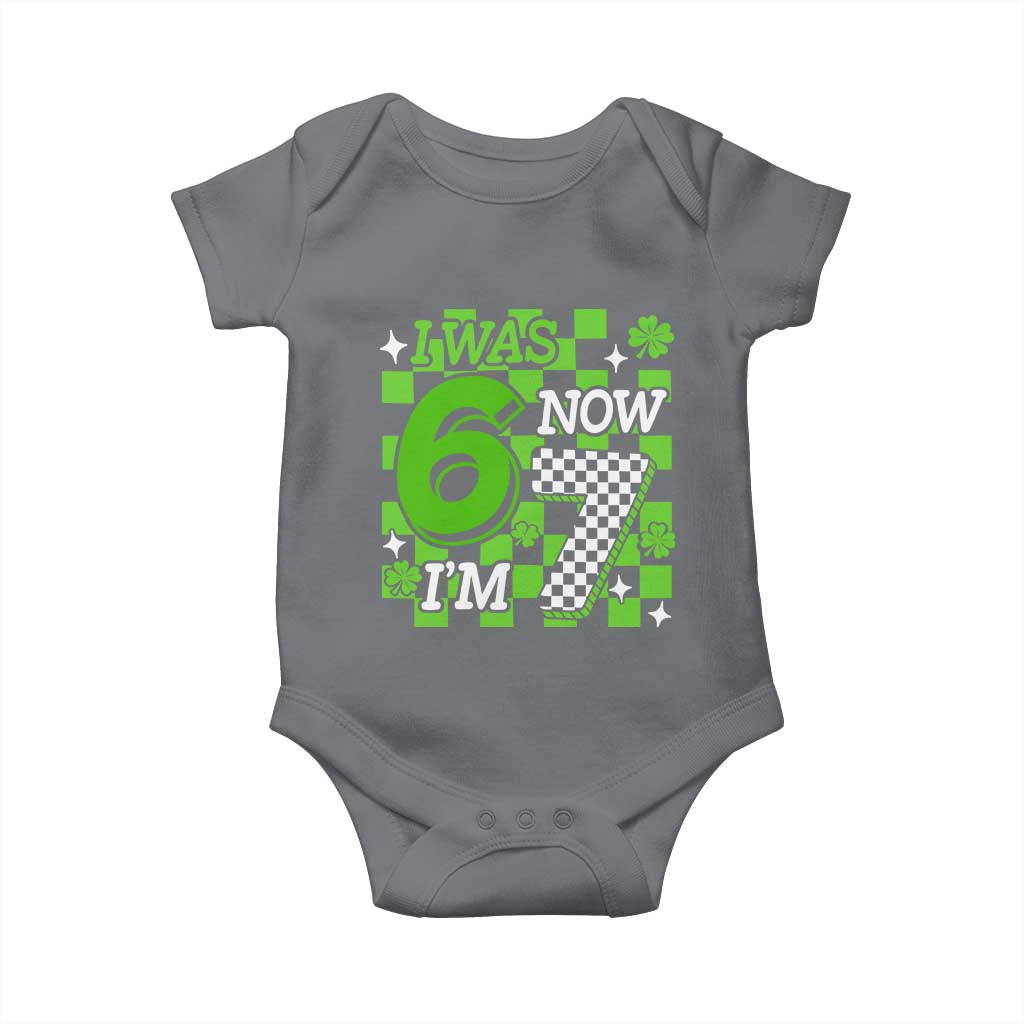 I Was 6 Now I'm 7 Baby Onesie Funny 7th 67 Birthday Meme Lucky Shamrock Checkered