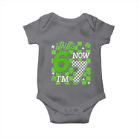 I Was 6 Now I'm 7 Baby Onesie Funny 7th 67 Birthday Meme Lucky Shamrock Checkered