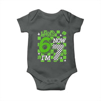 I Was 6 Now I'm 7 Baby Onesie Funny 7th 67 Birthday Meme Lucky Shamrock Checkered