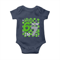 I Was 6 Now I'm 7 Baby Onesie Funny 7th 67 Birthday Meme Lucky Shamrock Checkered
