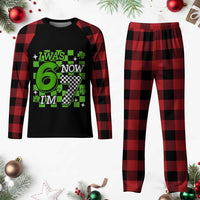 I Was 6 Now I'm 7 Plaid Pajama Set Funny 7th 67 Birthday Meme Lucky Shamrock Checkered