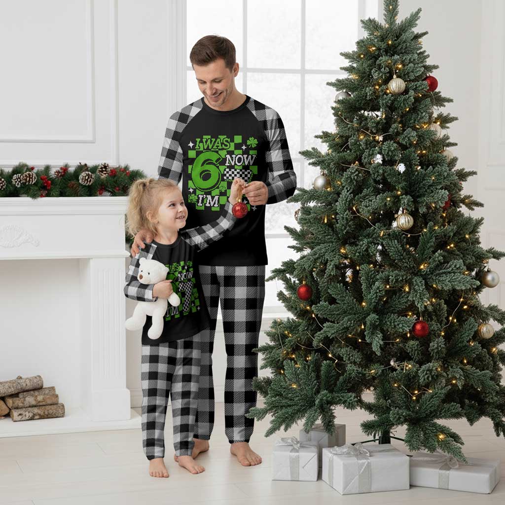 I Was 6 Now I'm 7 Plaid Pajama Set Funny 7th 67 Birthday Meme Lucky Shamrock Checkered