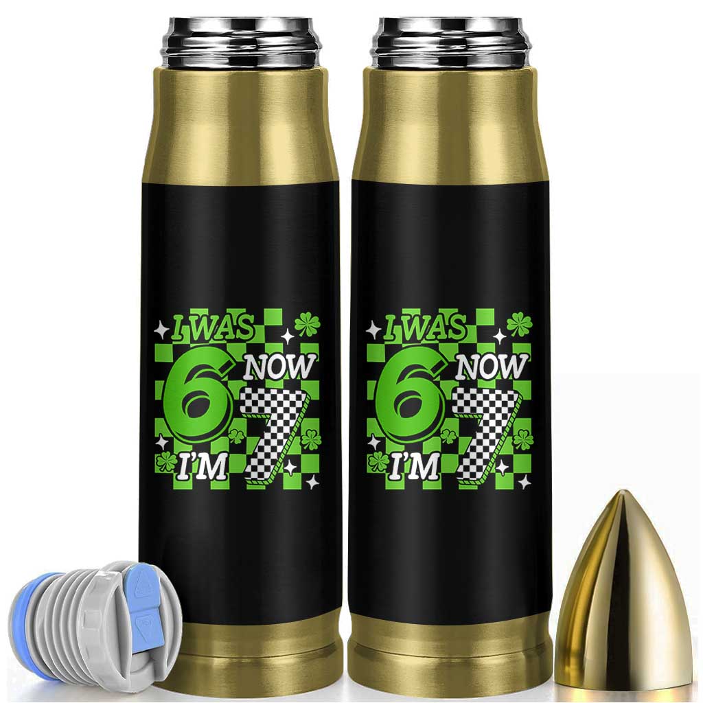 I Was 6 Now I'm 7 Bullet Tumbler Funny 7th 67 Birthday Meme Lucky Shamrock Checkered