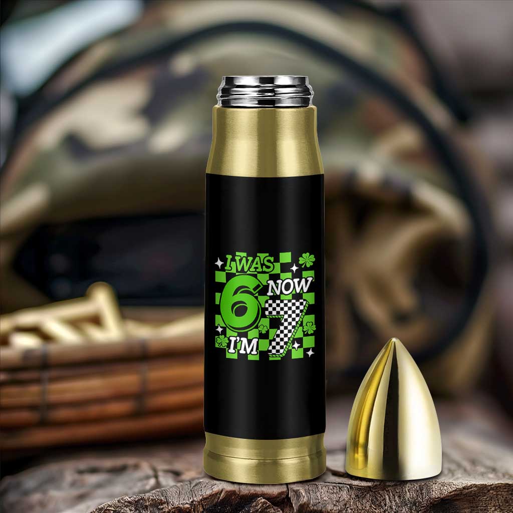I Was 6 Now I'm 7 Bullet Tumbler Funny 7th 67 Birthday Meme Lucky Shamrock Checkered