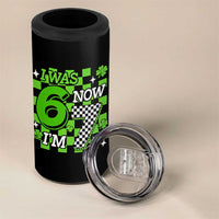 I Was 6 Now I'm 7 4 in 1 Can Cooler Tumbler Funny 7th 67 Birthday Meme Lucky Shamrock Checkered