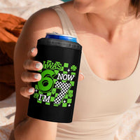 I Was 6 Now I'm 7 4 in 1 Can Cooler Tumbler Funny 7th 67 Birthday Meme Lucky Shamrock Checkered
